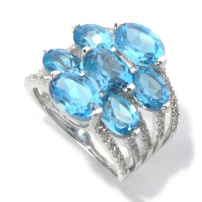 130-629 - Gem Insider Sterling Silver 8.30ctw Swiss Blue & White Topaz Split Ring