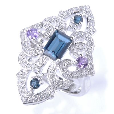 130-632 - Gem Insider Sterling Silver 1.77ctw Multi Topaz & Amethyst Marquise Ring