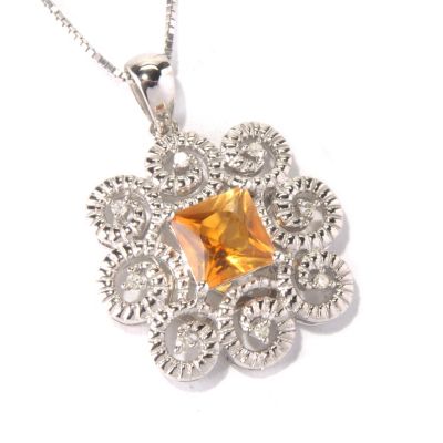 130-634 - Gem Insider Sterling Silver Citrine & Diamond Swirl Pendant w/ 18'' Chain  