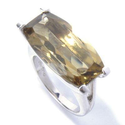 130-636 - Gem Insider Sterling Silver 8.30ctw Barrel Cut Olive Quartz East-West Ring 