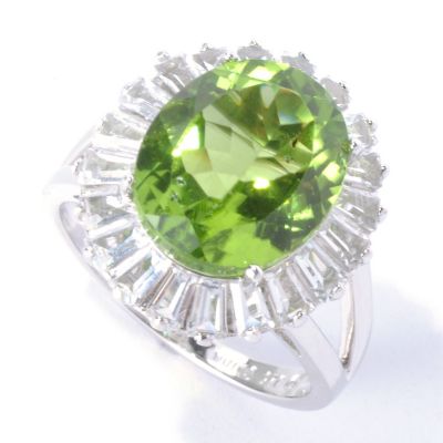 130-638 - Gem Insider Sterling Silver 6.00ctw Oval Peridot & White Topaz Ring 