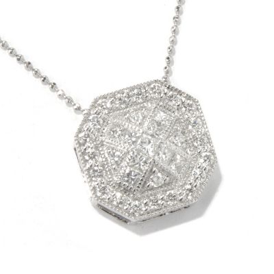 130-643 - Beverly Hills Elegance 14K White Gold 1.00ctw Diamond Octagonal Pendant w/ 18'' Chain 