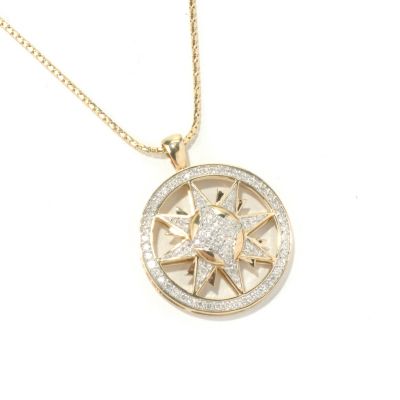 130-644 - Beverly Hills Elegance 14K Gold 0.75ctw Diamond Sun Pendant w/ 18" Chain
