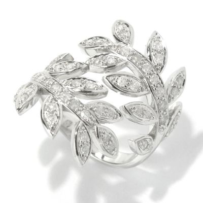130-646 - Beverly Hills Elegance 14K White Gold 0.75ctw Diamond Leaf Bypass Ring