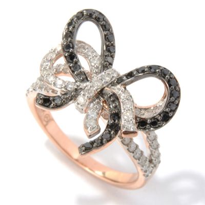 14K RG WHITE AND BLACK DIAMOND BOW RING