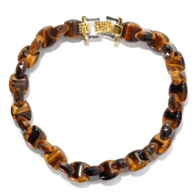 130-652 - Men's en Vogue II Interlocking Tiger's Eye Fold-over Clasp Link Bracelet 