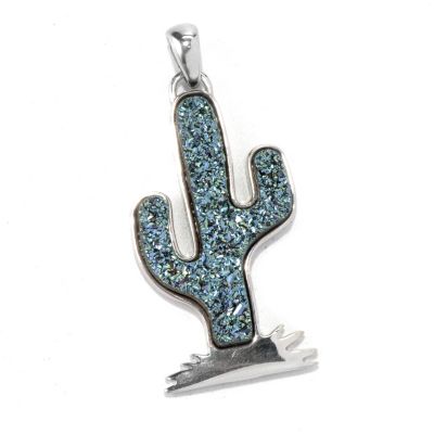 GREEN DRUSY CACTUS PENDANT
