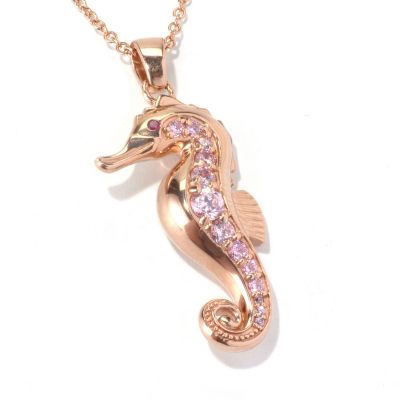 NEDA SS/18KRGP PINK SEA HORSE PENDANT W/ 18" CHAIN