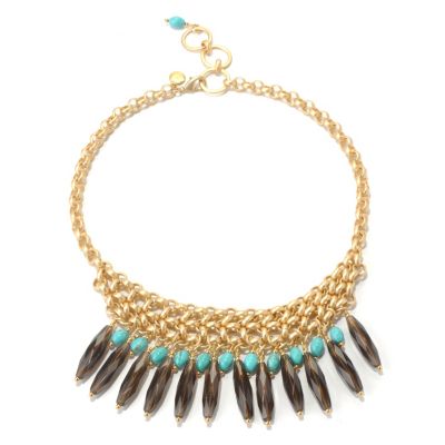 CHAINMAIL SMOKEY QUARTZ AND TURQUOISE NECKLACE