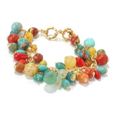 130-677 - mariechavez 7.75" Multi Gemstone Cluster Toggle Bracelet