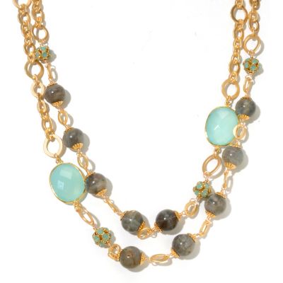 130-679 - mariechavez 18" Labradorite, Seafoam Crystal & Chalcedony Two-Strand Necklace