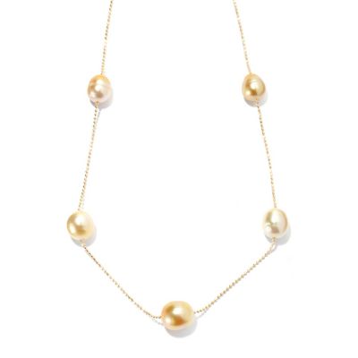 SS/YP 18" 9-11mm BAROQUE GOLDEN SOUTH SEA BEAD STATION NECKLACE