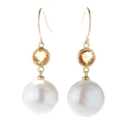 SS/YP 14-15mm WHITE BUTTON FWP & GEMSTONE EARRINGS