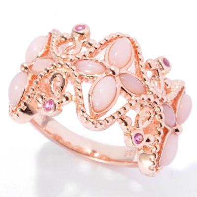 130-696 - NYC II Pink Opal & Pink Sapphire Flower Design Ring 