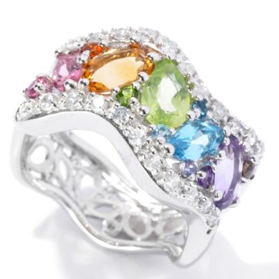 130-697 - NYC II 2.00ctw Multi Gemstone Rainbow Wave Band Ring 
