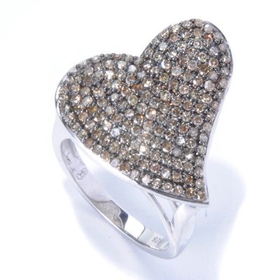 130-719 - Diamond Treasures Sterling Silver 0.89ctw Champagne Diamond Heart Shaped Ring 