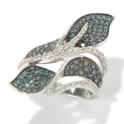 130-720 - Diamond Treasures Sterling Silver 0.95ctw Blue & White Diamond Twisted Petal Ring