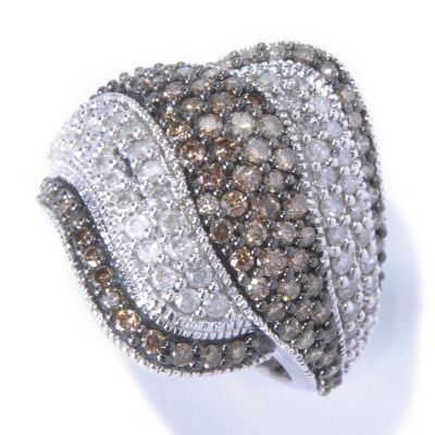SS BROWN & WHITE DIAMOND SWIRL RING