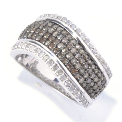 130-728 - Diamond Treasures Sterling Silver 0.87ctw Champagne & White Diamond Wide Band Ring