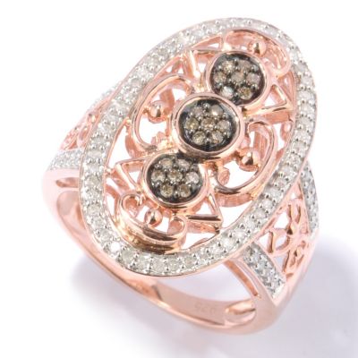 SS/ROSE PLATED OVAL RING W/ CHAMP & WHITE DIAMONDS