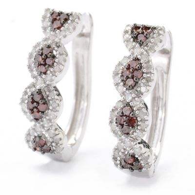 130-731 - Diamond Treasures Sterling Silver 0.37ctw Red & White Diamond Hoop Earrings 