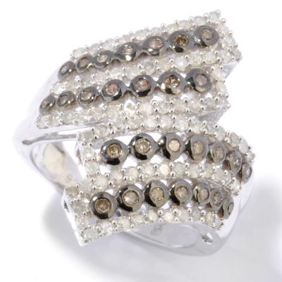 130-734 - Diamond Treasures Sterling Silver 1.00ctw White & Champagne Diamond Double Bypass Ring