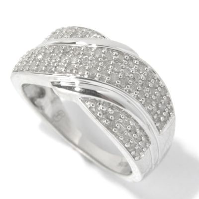 130-735 - Diamond Treasures Sterling Silver 0.50ctw Round Cut Diamond Wave Overlay Wide Ring 