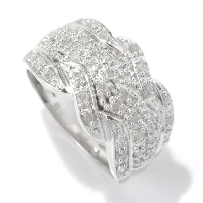 130-737 - Diamond Treasures Sterling Silver 0.40ctw Diamond Twisted Wave Wide Ring 
