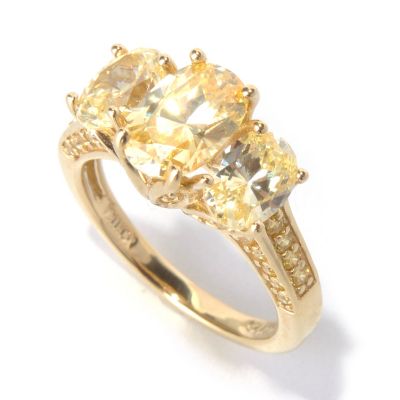 SS/18KYG OVAL THREE STONE CANARY RING