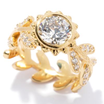 SS/18KYG ROUND CUT FLOWER HALO AND LEAF BAND RING