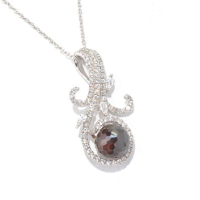 SS/PLAT FACETED MOCHA AND WHITE MARQUISESWIRL PENDANT W/ 18" CHAIN