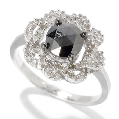 SS ROUND BLACK DIAMOND RING W/ WHITE ACCENTS