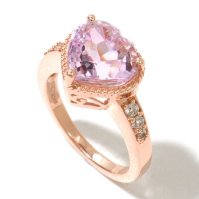 14 K RG KUNZITE AND WHITE TOPAZ HEART RING