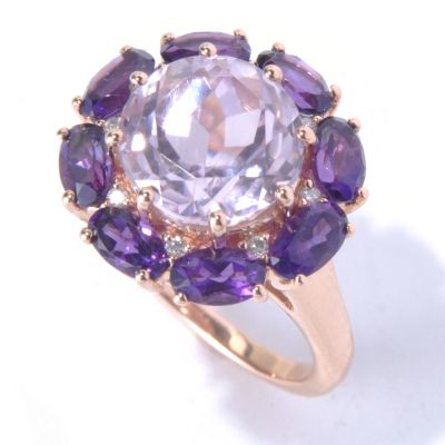 14K RG KUNZITE AND AMETHYST HALO RING