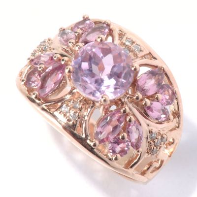 130-793 - Gem Treasures 14K Rose Gold 2.27ctw Kunzite, Pink Tourmaline & Diamond Ring 
