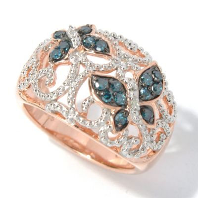 130-798 - Diamond Treasures 0.25ctw Blue & White Diamond Butterfly Scrollwork Ring