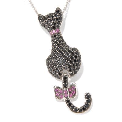 130-803 - NYC II Black Spinel & Rhodolite Swinging Tail Cat Pendant/Pin 