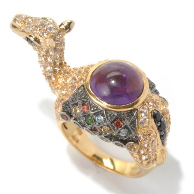 130-804 - NYC II 9mm Amethyst Cabochon & Multi Gemstone Camel Ring 