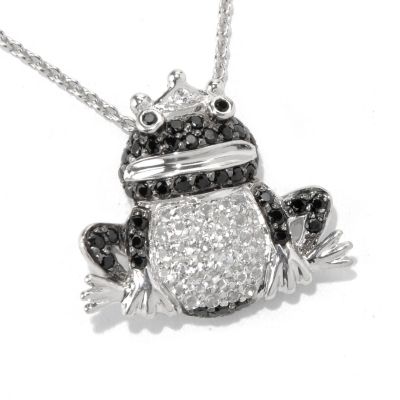 SS/P PEND BLK SPINEL & WHT TPZ FROG PRINCE w/ 18" CHAIN