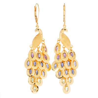 SS/P EAR MULTI GEMSTONE PEACOCK CHANDELIER