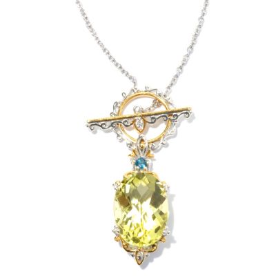130-815 - Gems en Vogue II 20'' Ouro Verde, London Blue Topaz & White Sapphire Toggle Necklace 
