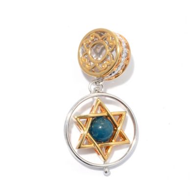 SS/PALL CHARM AQUA BEAD STAR OF DAVID SPIN DROP