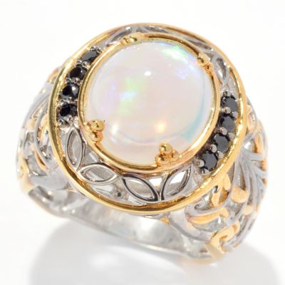 130-818 - Gems en Vogue II 12 x 10mm Ethiopian Opal & Black Spinel Ring