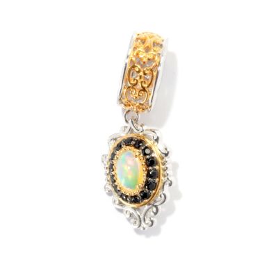 SS/PALL & BLK RHOD CHARM ETHIOPIAN OPAL & BLK SPINEL DROP