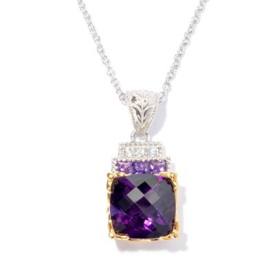 SS/PALL PEND CHCKRBRD TANZANIAN AMY & PRINCESS-CUT AMY w/ 18" CHAIN