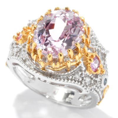 SS/PALL RING 11x9MM KUNZITE , PINK SAPH & DIA