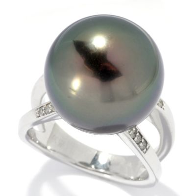 14K WG 15-16mm HALF-BUTTON ROBERT WAN TAHITIAN & DIAMOND RING