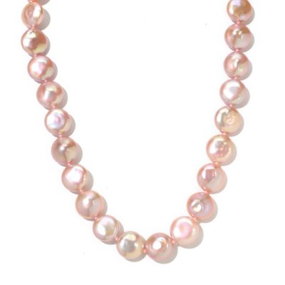 14K YG 18" 12-13mm AAA QUALITY ROUND PINK FWP COIN NECKLACE