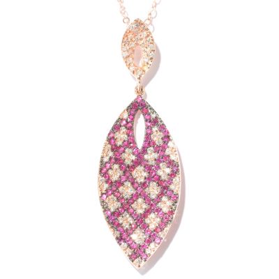 SS/18KRG WHITE AND PINK ROUND CUT MARQUISE FLOWER DESIGN PENDANT