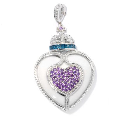 SS WHITE AGATE HEART ENHANCER WITH AMY & LONDON BLUE TOPAZ